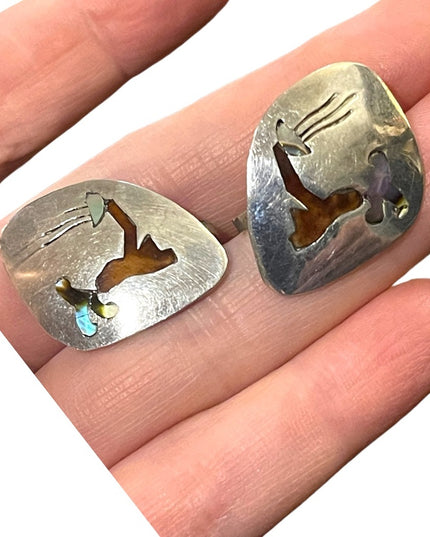 Vintage sterling silver 925 Taxco Mexico Abalone enamel inlay earrings story