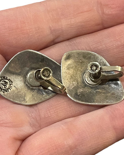 Vintage sterling silver 925 Taxco Mexico Abalone enamel inlay earrings story