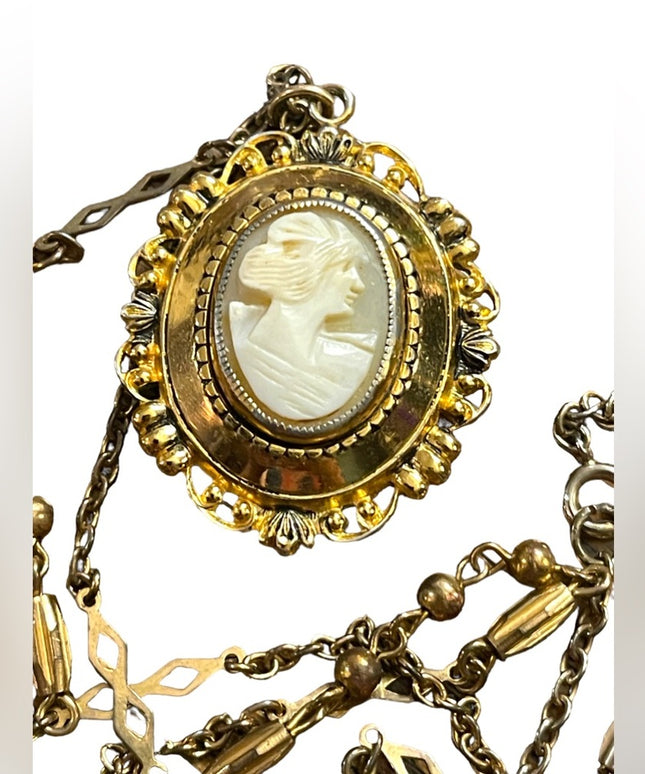 Vintage gold finish Shell Cameo locket necklace
