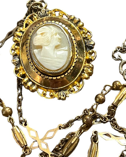 Vintage gold finish Shell Cameo locket necklace