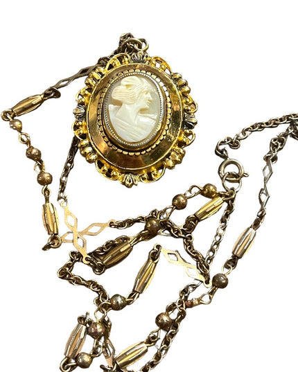 Vintage gold finish Shell Cameo locket necklace