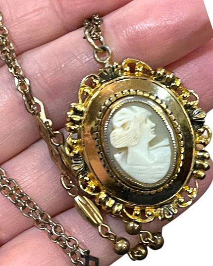 Vintage gold finish Shell Cameo locket necklace