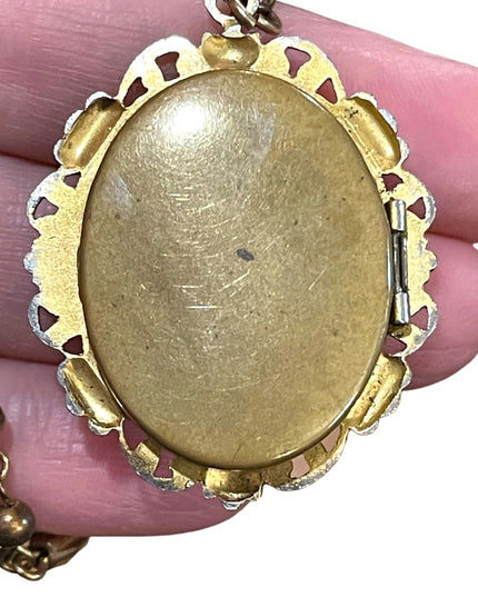 Vintage gold finish Shell Cameo locket necklace