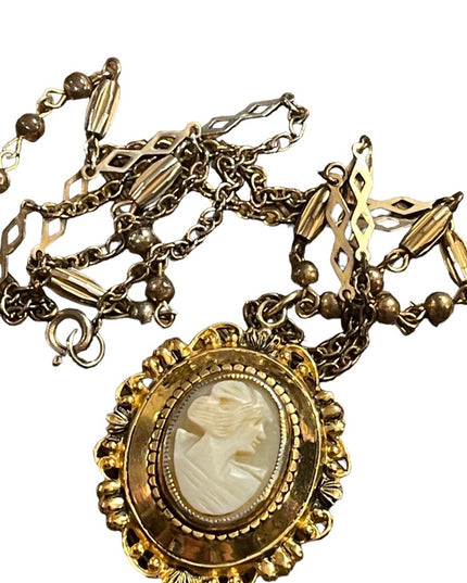 Vintage gold finish Shell Cameo locket necklace