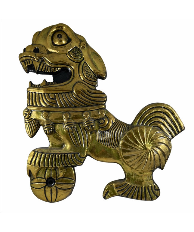 Vintage Brass solid Heavy Foo Dog Chinese import C1950s Wall hang