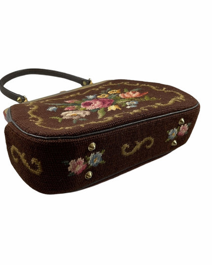 Stunning- Vintage C1950s Needlepoint petite point purse 👛 brown flowers