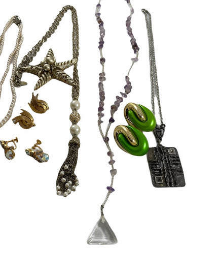 Vintage Jewelry lot clip ons necklaces crystals