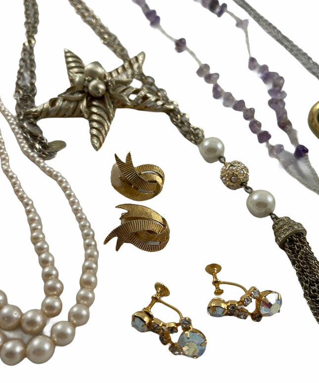 Vintage Jewelry lot clip ons necklaces crystals