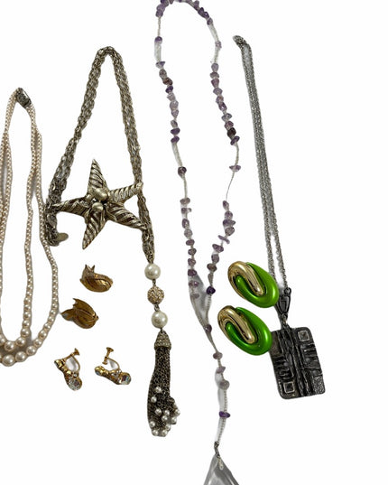 Vintage Jewelry lot clip ons necklaces crystals