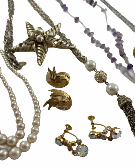 Vintage Jewelry lot clip ons necklaces crystals