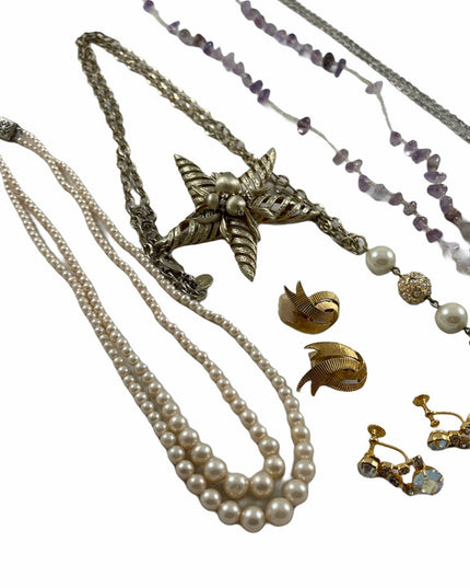 Vintage Jewelry lot clip ons necklaces crystals
