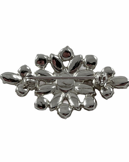 Vintage Ruby Red crystal brooch 2”x1” Silver finish 1950s