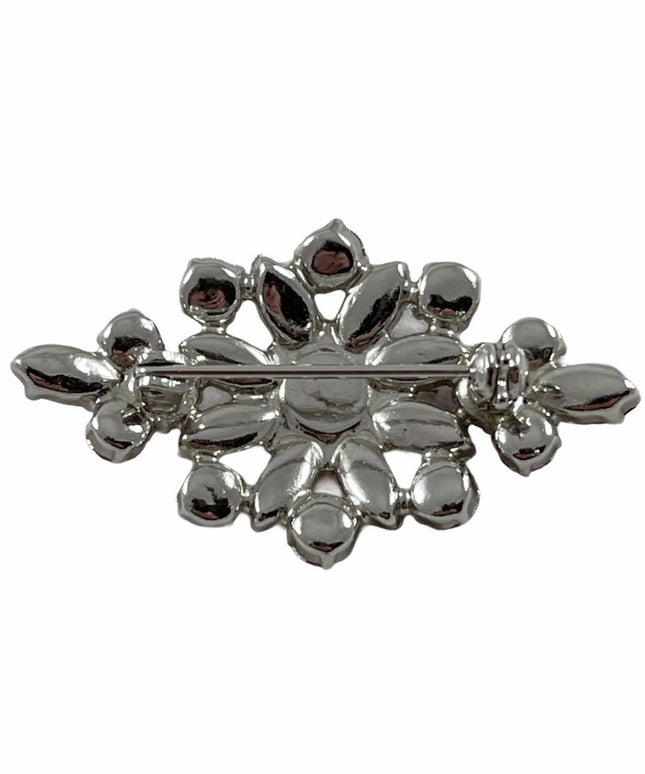 Vintage Ruby Red crystal brooch 2”x1” Silver finish 1950s