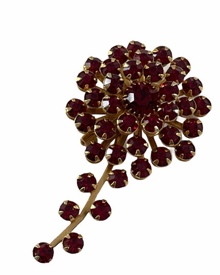 Vintage c1960s Gold finish red crystal flower brooch