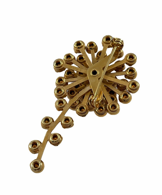 Vintage c1960s Gold finish red crystal flower brooch