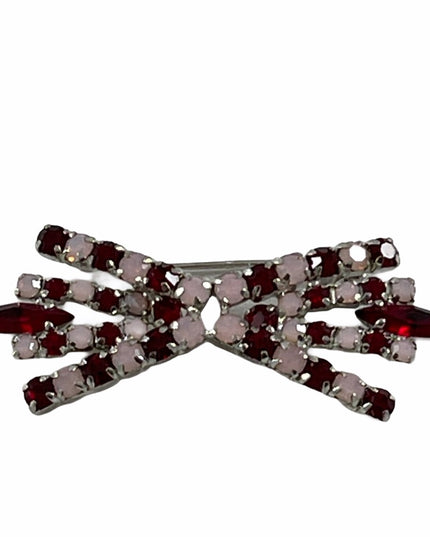 Vintage silver  finish red pink crystal brooch C1960s
