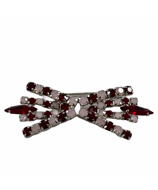 Vintage silver  finish red pink crystal brooch C1960s