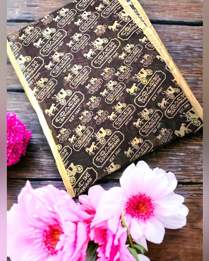 - Coach Large Chiffon Silky Cream brown horse & Carriage print scarf