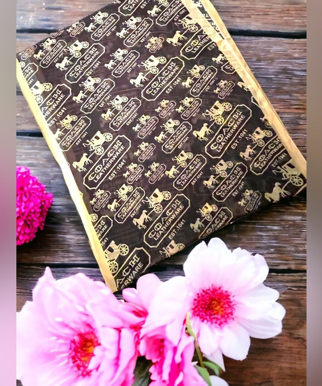 - Coach Large Chiffon Silky Cream brown horse & Carriage print scarf