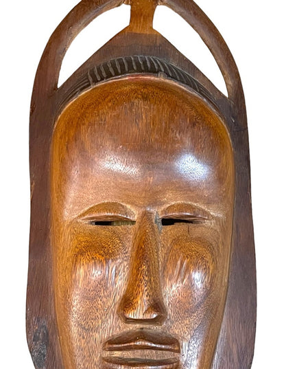 Large Heavy Wood Mid century Fertility Hand Carved African hanging Mask