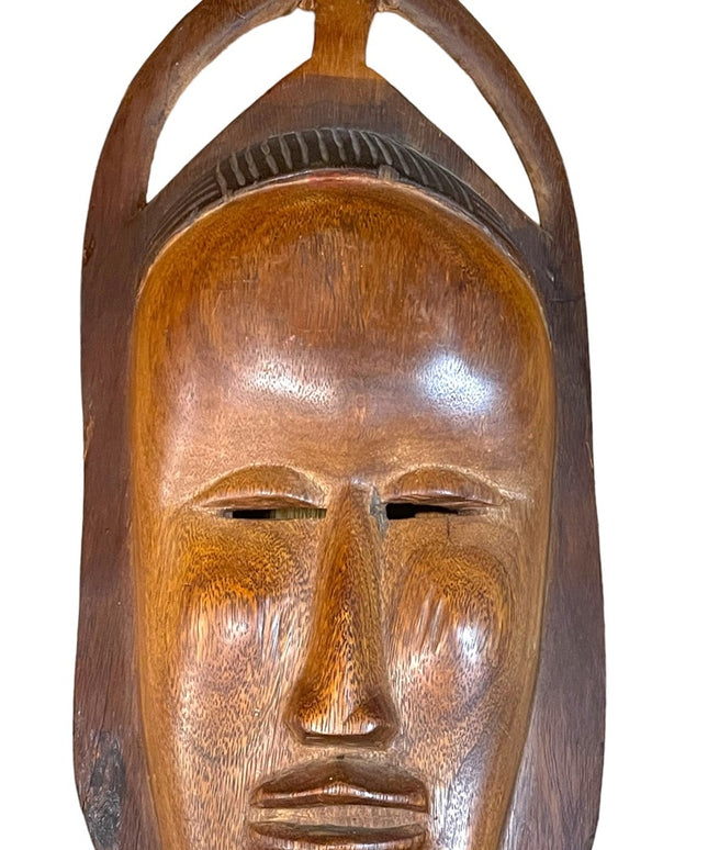 Large Heavy Wood Mid century Fertility Hand Carved African hanging Mask