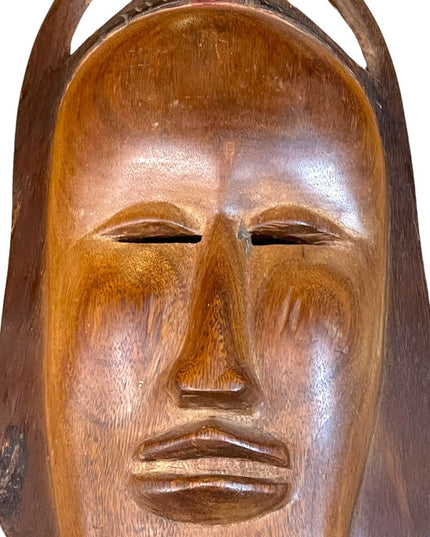 Large Heavy Wood Mid century Fertility Hand Carved African hanging Mask