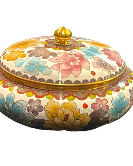 JINGFA chinese Cloissone Brass painted metal trinket bowl & lid