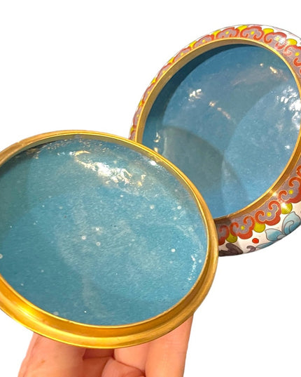 JINGFA chinese Cloissone Brass painted metal trinket bowl & lid