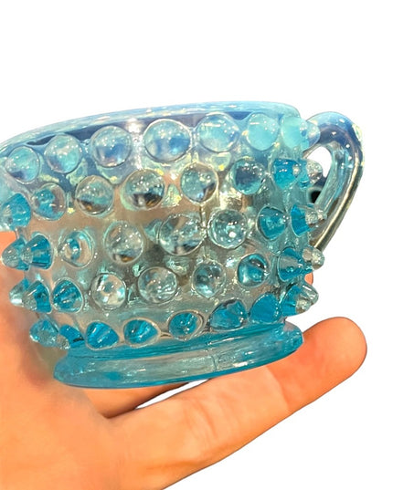 Vintage FENTON Hobnail LOT Opalescent vases & blue cream & sugar glass collect