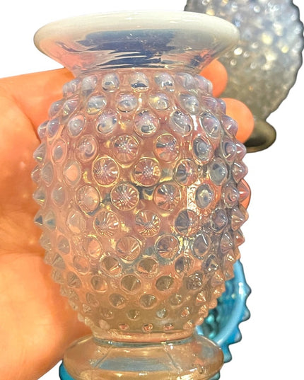 Vintage FENTON Hobnail LOT Opalescent vases & blue cream & sugar glass collect