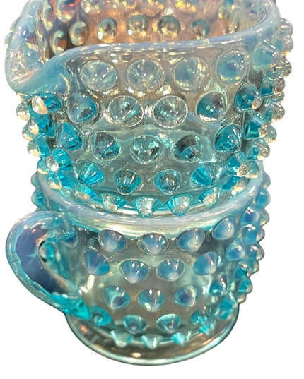 Vintage FENTON Hobnail LOT Opalescent vases & blue cream & sugar glass collect