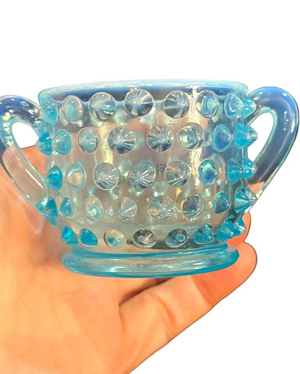 Vintage FENTON Hobnail LOT Opalescent vases & blue cream & sugar glass collect
