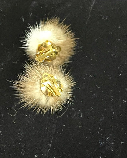 Vintage Mid century Mink fur Crystal butterfly brooch & clip on earrings set