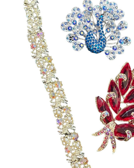 LOT of vintage jewelry crystal peacock ring bracelet broochs