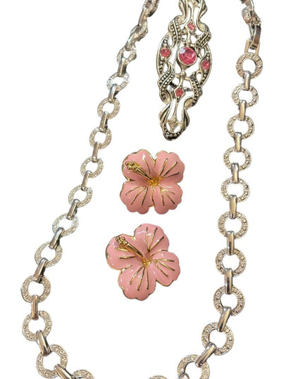 Lovely JEWELRY Lot pink flower rhinestone necklace pink crystal fabcy brooch