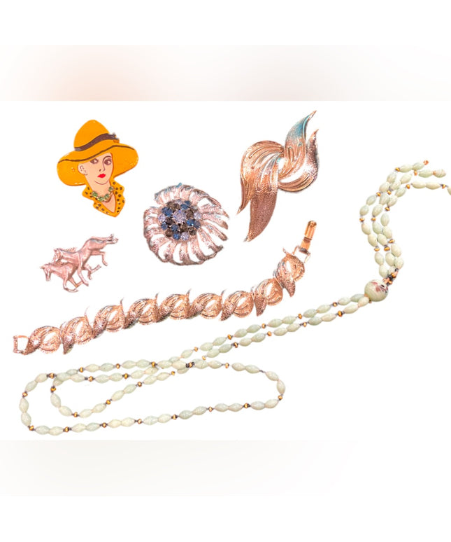 Vintage Jewelry LOT Coro Figural crystals bracelwt brooches glass necklace