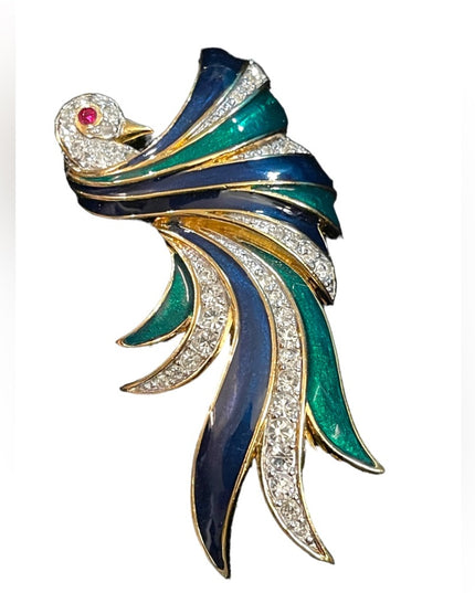 Vintage D’Orlan Bird Of Paradise 3” Enameled crystal brooch