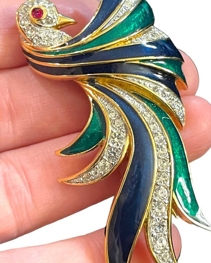 Vintage D’Orlan Bird Of Paradise 3” Enameled crystal brooch