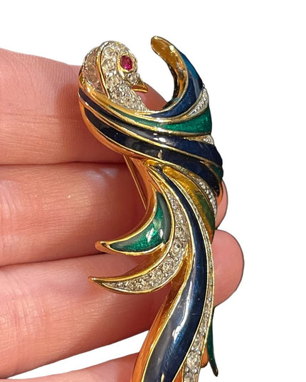 Vintage D’Orlan Bird Of Paradise 3” Enameled crystal brooch