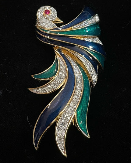 Vintage D’Orlan Bird Of Paradise 3” Enameled crystal brooch