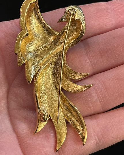 Vintage D’Orlan Bird Of Paradise 3” Enameled crystal brooch