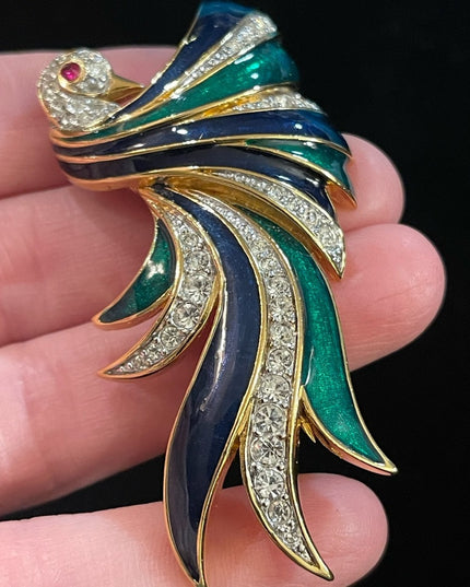 Vintage D’Orlan Bird Of Paradise 3” Enameled crystal brooch