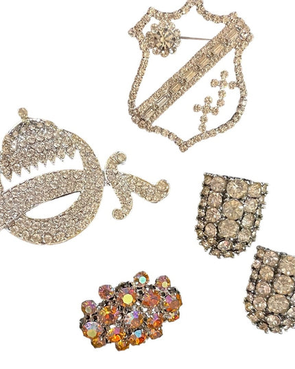 Vintage fancy rhinestone crystal brooch shoe buckle lot sword coat of arms