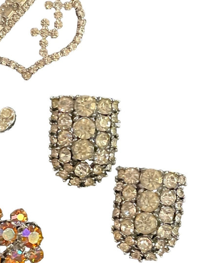 Vintage fancy rhinestone crystal brooch shoe buckle lot sword coat of arms