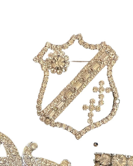 Vintage fancy rhinestone crystal brooch shoe buckle lot sword coat of arms