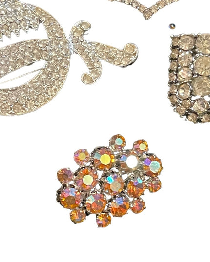 Vintage fancy rhinestone crystal brooch shoe buckle lot sword coat of arms