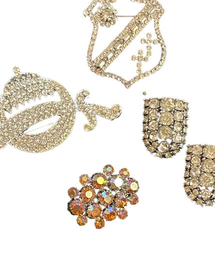 Vintage fancy rhinestone crystal brooch shoe buckle lot sword coat of arms