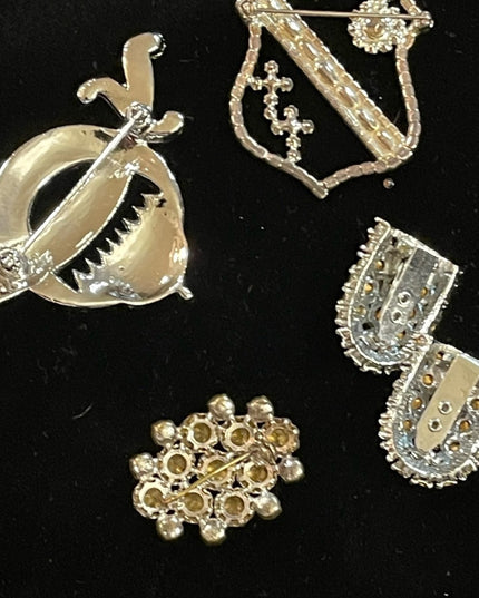 Vintage fancy rhinestone crystal brooch shoe buckle lot sword coat of arms