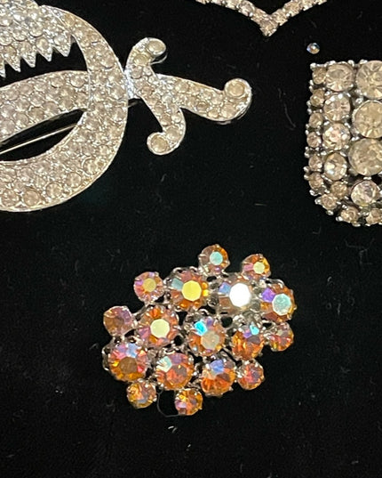 Vintage fancy rhinestone crystal brooch shoe buckle lot sword coat of arms