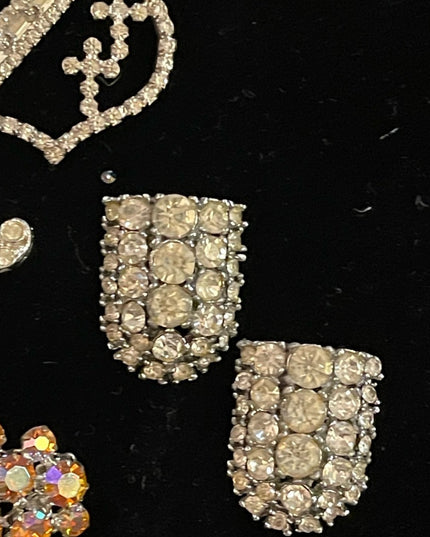 Vintage fancy rhinestone crystal brooch shoe buckle lot sword coat of arms